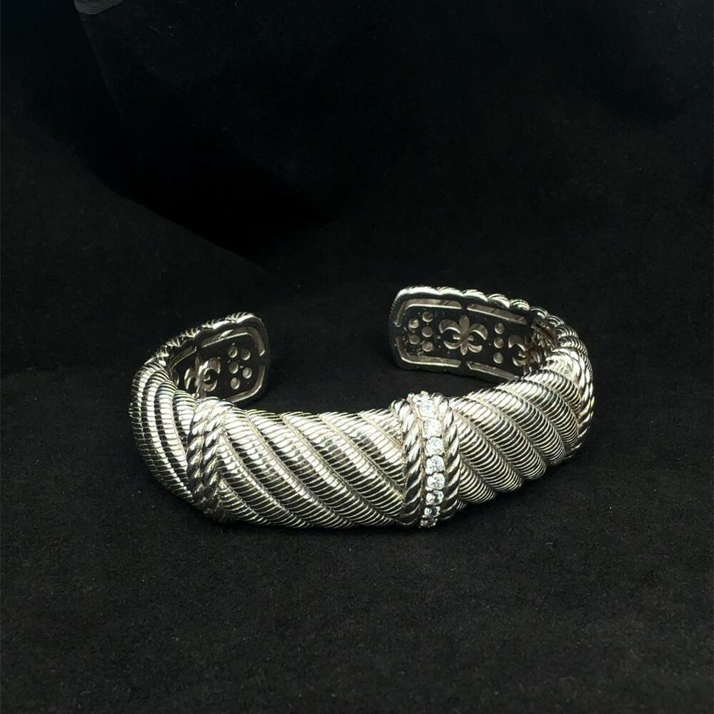 Judith Ripka Pia Cuff Bracelet Sterling Silver 925 CZ 0.75" Wide 6" Wrist